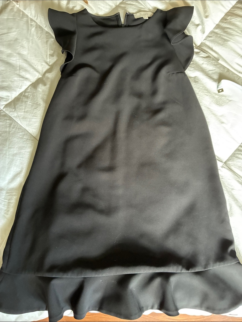 LOFT Black Ruffle-Trim Shift Dress